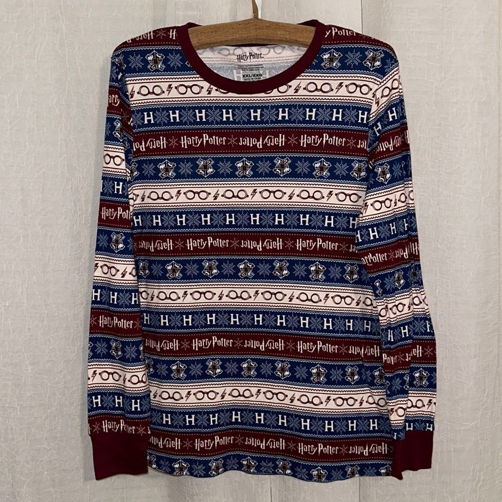 Harry Potter XXL Burgundy Teal Ivory 💯 Cotton Pajama Top NWOT